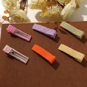Colorful knitted hair clips for girls, cute candy color fabric snap hair pins for sweet daily styling.
