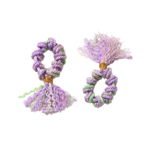Mini nappa in filo di cotone stile tibetano fatto a mano, accessori pendenti DIY, viola e verde.