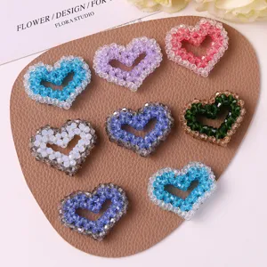 Colorful beaded heart DIY hair accessories, candy color crystal heart charms for ponytail.
