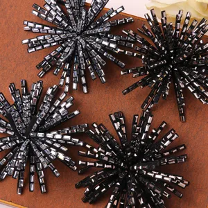 Schwarze Strass Blumen Patches DIY Schuhclips Brosche Kleidungszubehör Handwerk 4 Stk