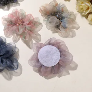 Exquisite gradient peony mesh flower DIY hair accessory detail, soft organza material.