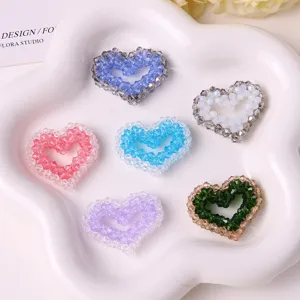 Crystal beaded heart DIY accessories, candy color hair ties and earring parts for handmade crafts.