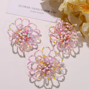 Sweet handmade beaded flower DIY accessories for cute earrings and fashion hair clips.