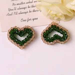 Crystal beaded heart DIY accessories, green and amber handmade hair and jewelry parts.