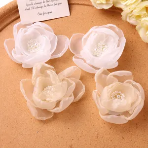 Sweet mesh flower hair clips with faux pearls, elegant floral side hairpins for women and girls.