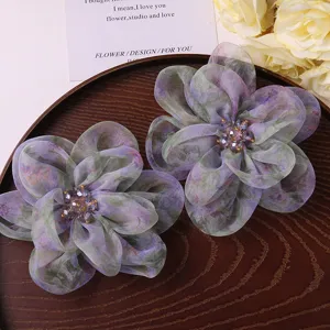 Exquisite gradient organza peony hair claw clip for elegant half-up hairstyles and diy crafting.