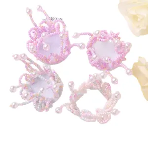 Accesorios DIY de flores de cuentas hechas a mano, parches florales rosas para decoración.