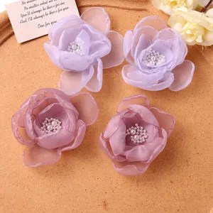 Sweet mesh flower hair accessories, elegant pearl center design for women and girls styling.