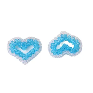 Blue crystal beaded hollow heart DIY hair accessory ponytail holder and earring charms.