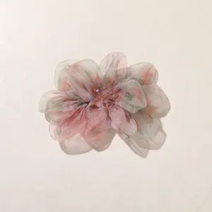 Gradient organza peony hair claw clip, fairy style hair accessory for half up styling details.