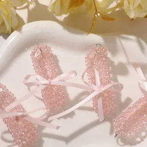 Korean style pink crystal shoe pendant with ribbon for DIY keychain bag phone strap charm