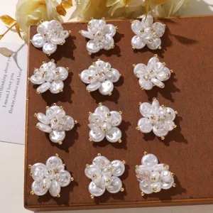 White pearl crystal camellia DIY shoe charms brooch accessories elegant handmade floral buttons
