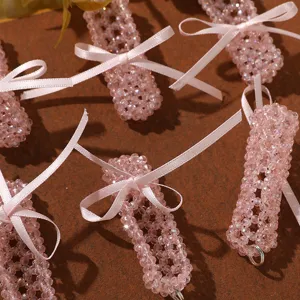 Pink crystal ribbon shoe pendant DIY keychain charm bag phone strap accessory elegant sweet style