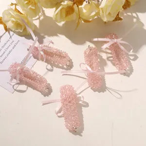 Pink crystal ballet shoe pendant with ribbon, sweet DIY keychain and bag charm accessories.