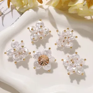 Pearl crystal beaded flower DIY shoe charms brooches accessories, elegant floral design.