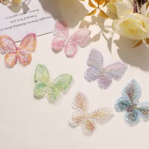 Parches de mariposa bordados de encaje doble capa malla colorida accesorios de ropa diy