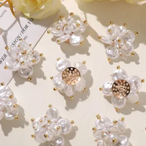 Pearl crystal camellia DIY shoe charms rhinestone beaded floral brooch craft accessories detail.