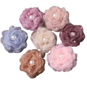 Mesh camellia flower pearl hair clips DIY corsage handmade clothing accessories craft supply