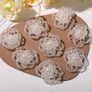Korean retro faux pearl beaded flower DIY accessories, transparent crystal beaded hair clip decor.