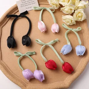 Handmade fabric tulip double-head hair tie cute bow hair accessories for daily wear stylish styling.