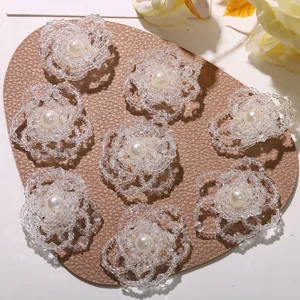 Beaded flower DIY hair clip accessories, elegant pearl crystal floral design for styling.