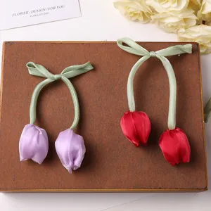 Handmade fabric tulip ribbon bows hair accessories DIY craft hair clips supplies.