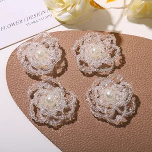 Detailed view of Korean vintage style pearl beaded flower DIY hair clip and accessories.