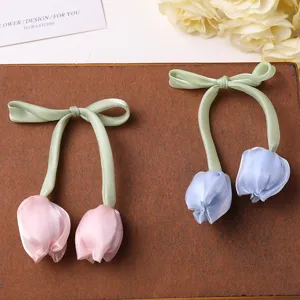 Fabric ribbon tulip hair accessories double head DIY handmade bow hair clip accessory item