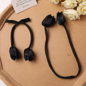 Black tulip double head fabric hair clip DIY handmade satin ribbon hair accessories bow for women