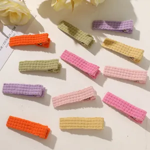 Colorful knitted hair clips candy color fabric snap hairpins for sweet girls and kids daily wear style