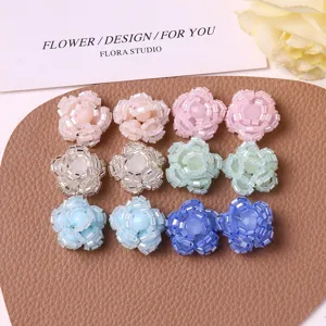 Handmade Woven Glass Bead Flower DIY Accessories Pastoral Style Floral Charms For Hairclip Earring Jewelry Making