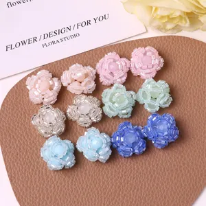 Handcrafted beaded flower DIY charms pastel macaron accessories for cute earrings hair clips