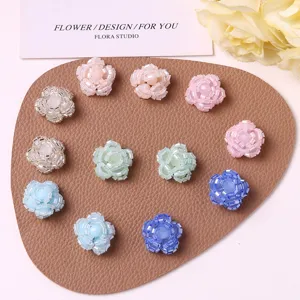 Handmade beaded flower DIY accessories, cute macaron color floral charms for hair clips and jewelry making.