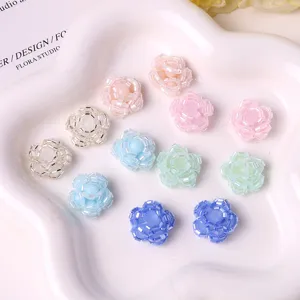 Pastel beaded flower DIY accessories, macaron color craft charms for hair clips & jewelry.