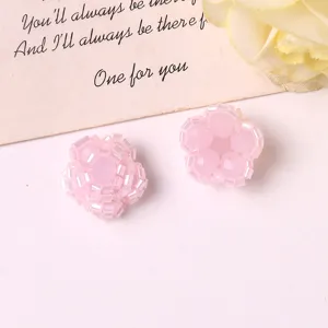 Pink beaded flower DIY charms, handmade macaron cute accessories for hair clips and earrings.