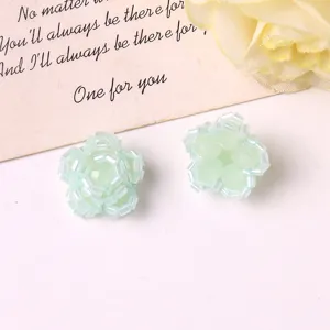 Handmade pastel green beaded flower DIY accessories, cute hair and earring jewelry.