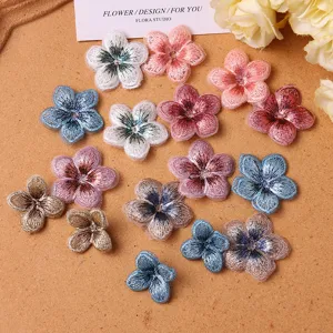 Embroidered flower patches DIY handmade gradient floral garment clothing accessories 5pcs