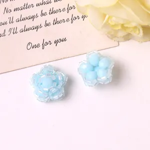 Handmade beaded flower DIY accessories, light blue crystal bead floral charms for gorgeous earrings.