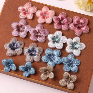 Colorful embroidered flower patches diy handmade clothing appliques lace flower headwear