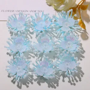 Meerblau perlenbestickte Blumen Cluster DIY Zubehör für niedliche Haarschmuck und Schuh-Charms.