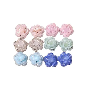 Handmade beaded flower DIY accessories macaron color hair clips or earrings decor main view