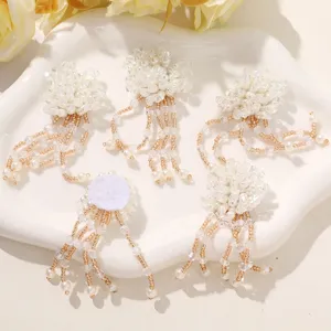 Handmade crystal pearl beaded tassel floral DIY accessory for earrings, hair clips and brooches.