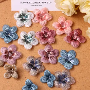 Gradient five-petal flower embroidered patches DIY handmade clothing accessories appliques