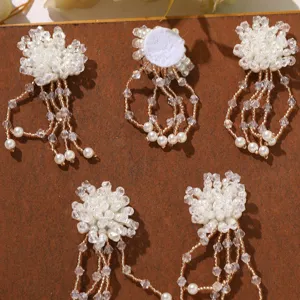 French pearl crystal beaded flower tassel DIY handmade woven jewelry accessories detail view