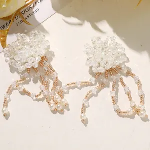 Handmade pearl crystal tassel flower detail view for DIY jewelry crafting and accessories.