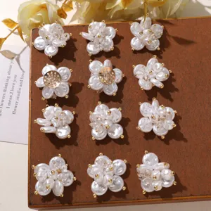Pearl crystal camellia flower DIY buttons, detailed close-up shot for accessories craft.