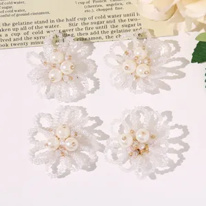 White beaded pearl hollow flower DIY accessories for earrings, hair clips, and apparel decor.
