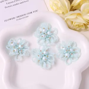Summer blue beaded pearl hollow flower DIY accessories for earrings and hair clips.