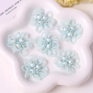 Light blue beaded pearl flower DIY charms for stunning earrings, hair clips, and clothing decor.