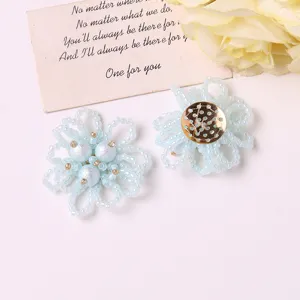 Light blue beaded pearl hollow flower DIY accessories for earrings hair clips brooches